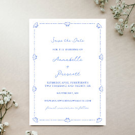 Coastal Chic Muschel Grenze Kein Foto Blue Wedding Save The Date