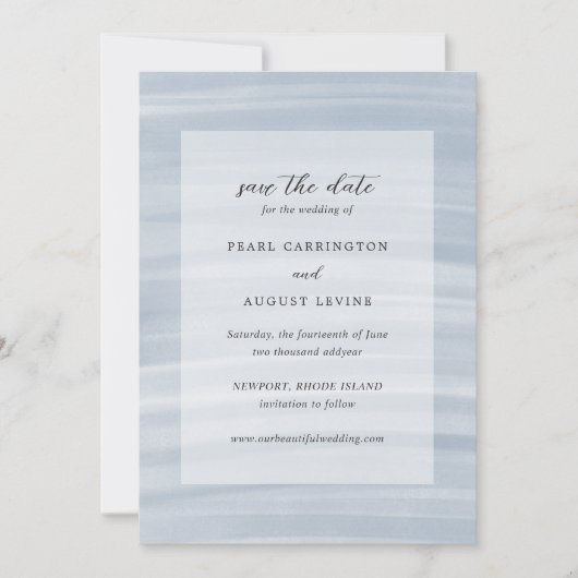 Coastal Chic Mute Blue Elegante Hochzeit Save The Date (Vorderseite)