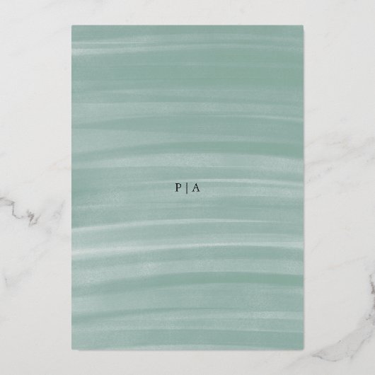 Coastal Chic Mute Green Elegant Hochzeit Folieneinladung (Rückseite)