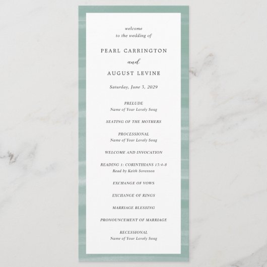 Coastal Chic Mute Green Elegant Hochzeit Programm (Vorderseite)