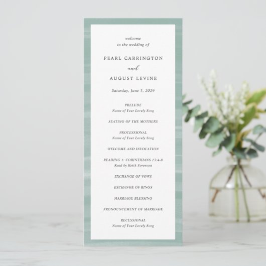 Coastal Chic Mute Green Elegant Hochzeit Programm (Stehend Vorderseite)