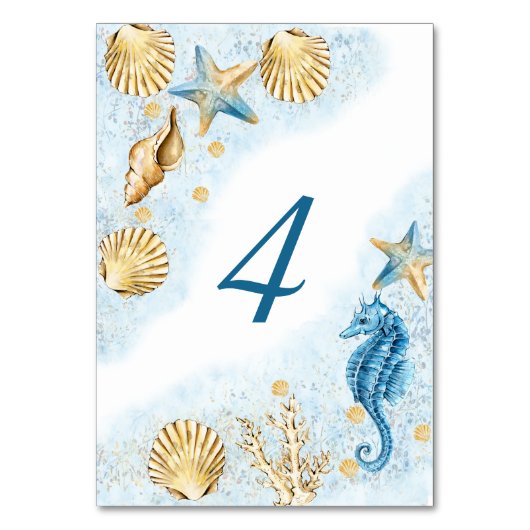 Coastal Chic | Party des modernen Korallenriffs Tischnummer (Vorderseite)