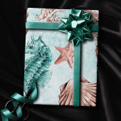 Coastal Chic | Pastelmuster Aquamarin und Korallen Geschenkpapier