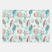 Coastal Chic | Pastelmuster Aquamarin und Korallen Geschenkpapier Set (Vorderseite)