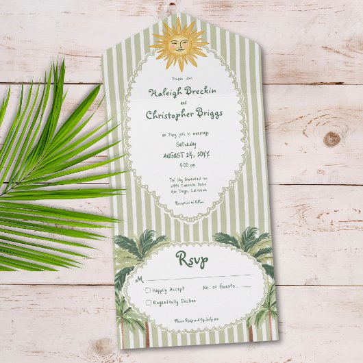 Coastal Chic Sun Palm Tree Wedding All In One Einladung