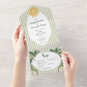 Coastal Chic Sun Palm Tree Wedding Dinner All In One Einladung (Abreißen)