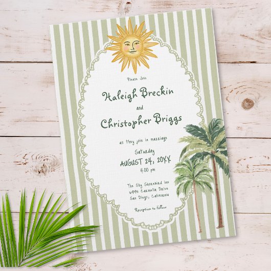 Coastal Chic Sun Palm Tree Wedding Einladung