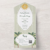 Coastal Chic Sun Palm Tree Wedding QR Code All In One Einladung (Innen Boden)