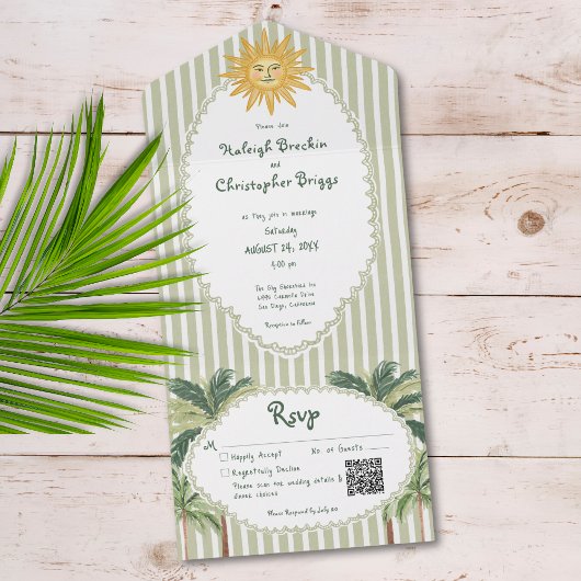 Coastal Chic Sun Palm Tree Wedding QR Code All In One Einladung