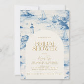 Coastal Chic Toile De Jouy Brautparty Einladung (Vorderseite)