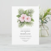 Coastal Chic Tropical Floral Wedding Photo QR Code Einladung (Stehend Vorderseite)