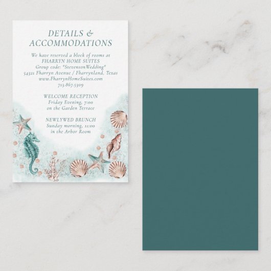 Coastal Chic | Unterkünfte für Aquamarine und Kora Begleitkarte (Vorne/Hinten)