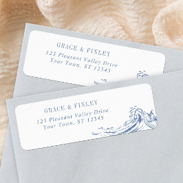 Coastal Chic Waves Blue Wedding Return Address