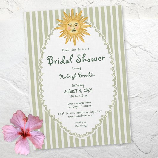 Coastal Chic Whimsical Sun Palm Bridal Shower Einladung