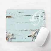 Coastal chic wood aqua blue star seashells mousepad (Mit Mouse)