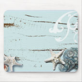 Coastal chic wood aqua blue star seashells mousepad (Vorne)