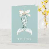 Coastal Christmas Mermaid Bow Blue Beach Ocean Karte (Gelbe Blume)