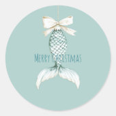 Coastal Christmas Mermaid Bow Blue Beach Ocean Runder Aufkleber (Vorderseite)