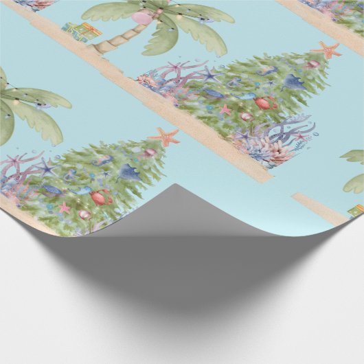 Coastal Christmas Palm Tree Gift Wrap – Ocean Holi Geschenkpapier (Ecke)