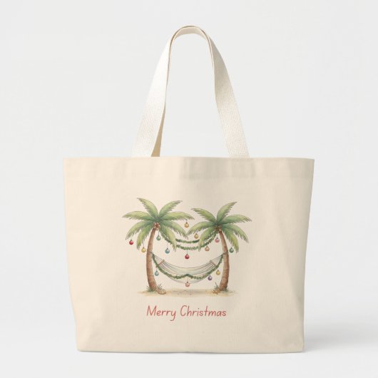 Coastal Christmas Palm Trees With Hammock Jumbo Stoffbeutel (Vorne)