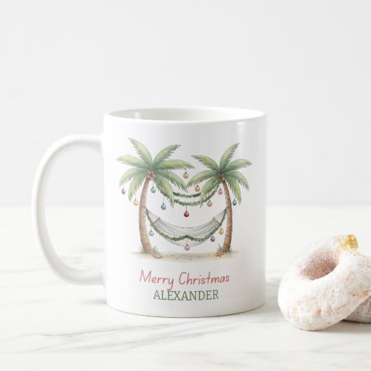 Coastal Christmas Palm Trees With Hammock Kaffeetasse (Mit Donut)