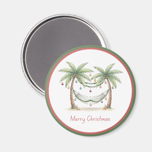 Coastal Christmas Palm Trees With Hammock Magnet (Vorderseite/Rückseite)