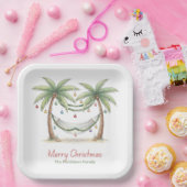 Coastal Christmas Palm Trees With Hammock Pappteller (Party)