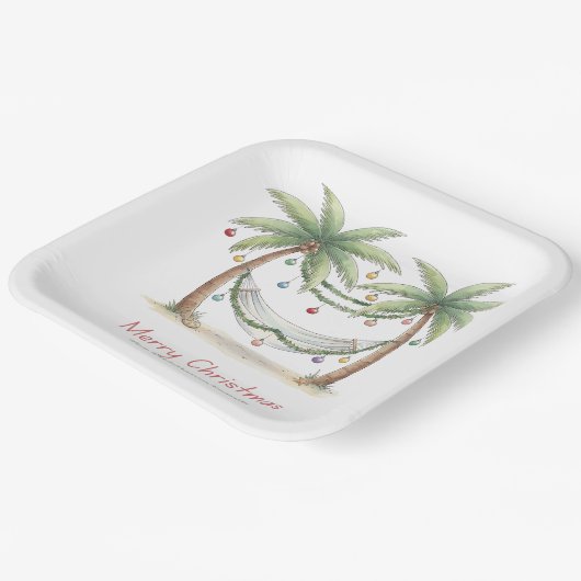 Coastal Christmas Palm Trees With Hammock Pappteller (Gewinkelt)