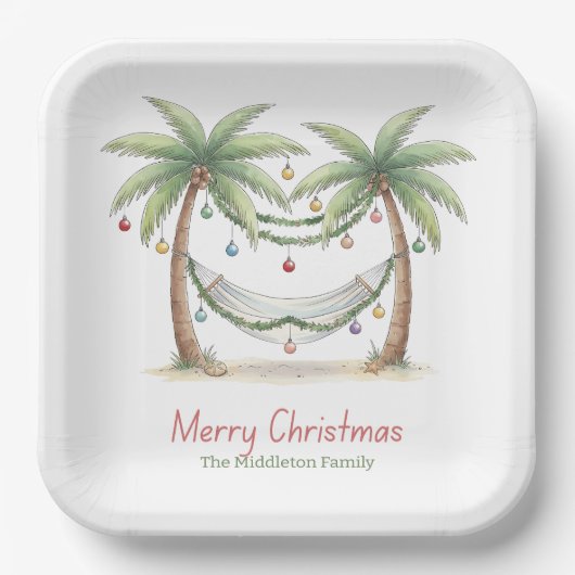 Coastal Christmas Palm Trees With Hammock Pappteller (Vorderseite)