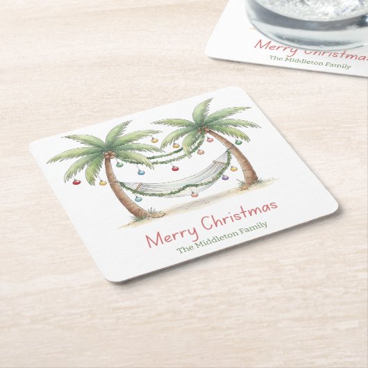 Coastal Christmas Palm Trees With Hammock Rechteckiger Pappuntersetzer (angewinkelt)