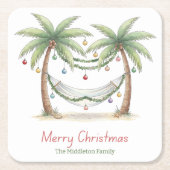 Coastal Christmas Palm Trees With Hammock Rechteckiger Pappuntersetzer (Vorderseite)