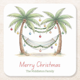 Coastal Christmas Palm Trees With Hammock Rechteckiger Pappuntersetzer