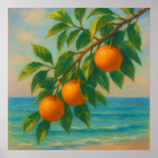 Coastal Citrus - Pastel Painting Style Orange Tree Poster (Vorne)