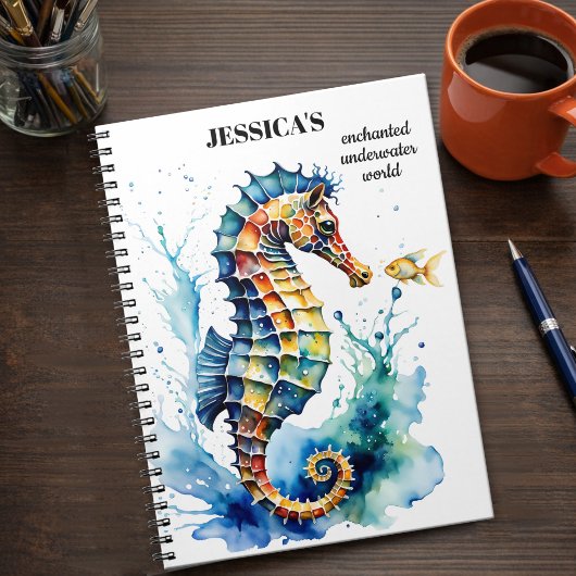 Coastal Colorful Watercolor Seahorse Notizblock