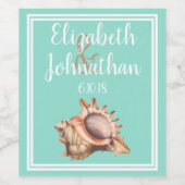Coastal Conch Seashell & Sea Glass Green Wedding Weinetikett (Einzelnes Label)