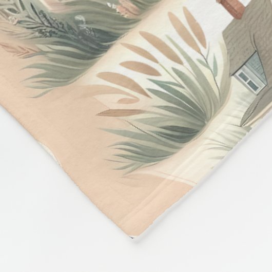 Coastal Cottage Lighthouse Pattern Fleecedecke (Ecke)