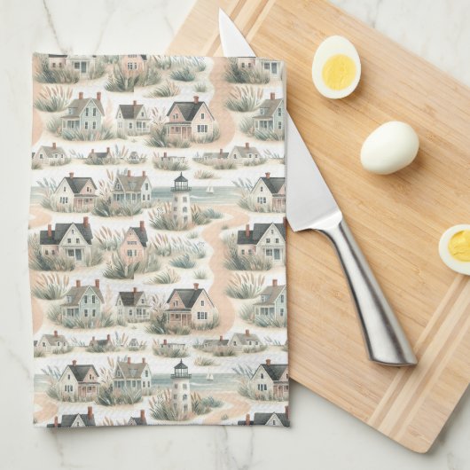 Coastal Cottage Lighthouse Pattern Geschirrtuch (Viertel Falte)
