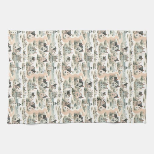 Coastal Cottage Lighthouse Pattern Geschirrtuch (Horizontal)