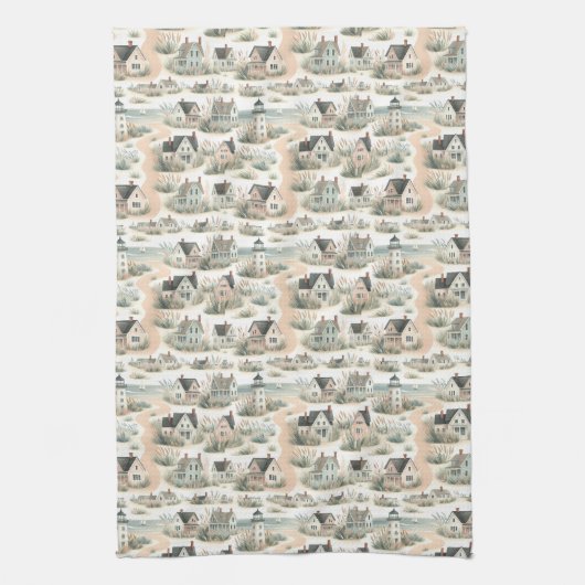 Coastal Cottage Lighthouse Pattern Geschirrtuch (Vertikal)