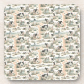 Coastal Cottage Lighthouse Pattern Getränkeuntersetzer (Vorderseite)