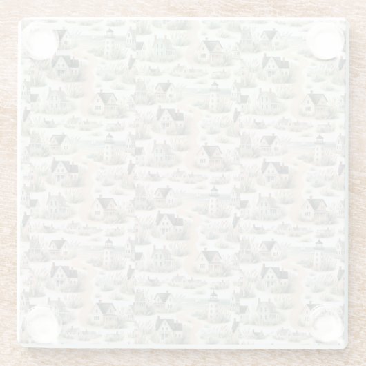 Coastal Cottage Lighthouse Pattern Glasuntersetzer (Rückseite)