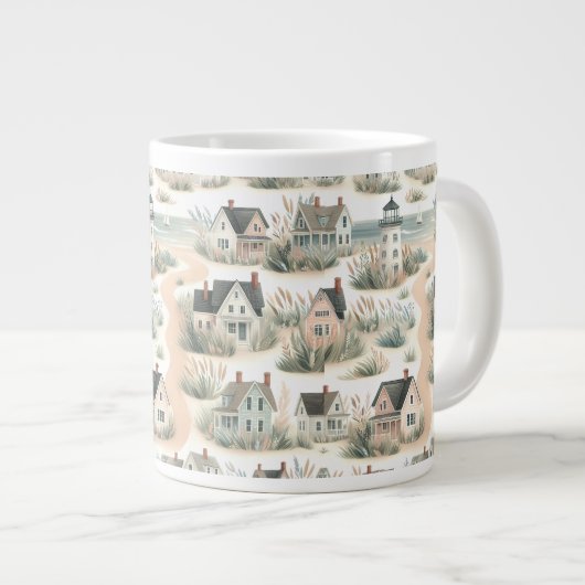 Coastal Cottage Lighthouse Pattern Jumbo-Tasse (Vorderseite Rechts)