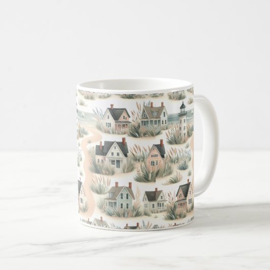 Coastal Cottage Lighthouse Pattern Kaffeetasse (VorderseiteRechts)