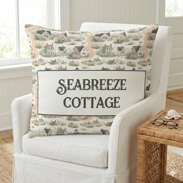 Coastal Cottage Lighthouse Pattern Kissen (Coastal Cottage Lighthouse Pattern Throw Pillow Mockup A)