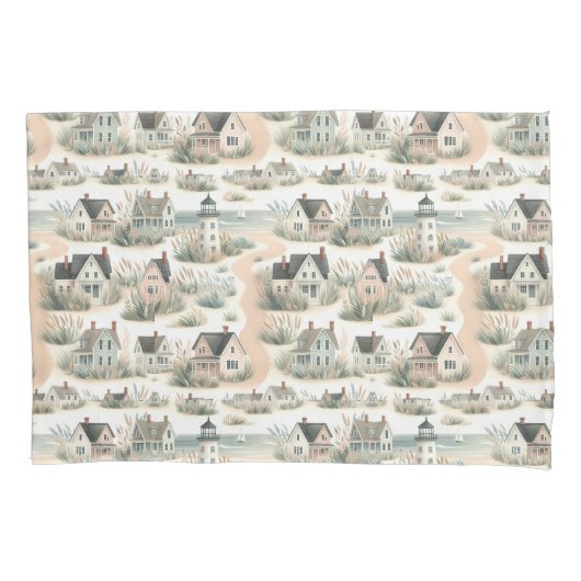 Coastal Cottage Lighthouse Pattern Kissenbezug (Vorderseite-Links)