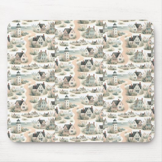 Coastal Cottage Lighthouse Pattern Mousepad (Vorne)