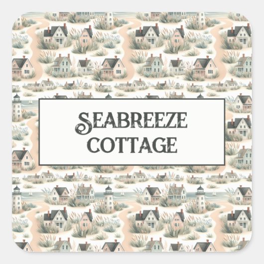 Coastal Cottage Lighthouse Pattern Quadratischer Aufkleber (Vorderseite)