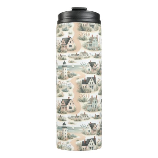 Coastal Cottage Lighthouse Pattern Thermosbecher (Vorderseite)