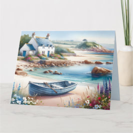 Coastal Cottage Seaside Rowboat Bloom Karte