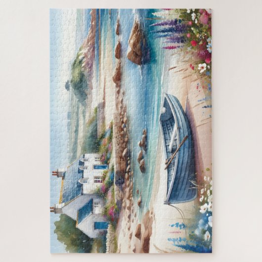 Coastal Cottage Seaside Rowboat Bloom Puzzle (Vertikal)